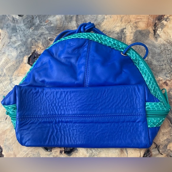 Vintage Genuine Eelskin Blue & Teal Green Accordion Clutch Bag - Picture 2 of 5